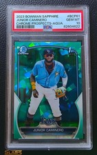 JUNIOR CAMINERO 2023 BOWMAN SAPPHIRE CHROME PROSPECTS AQUA /55 PSA 10 GEM POP 20