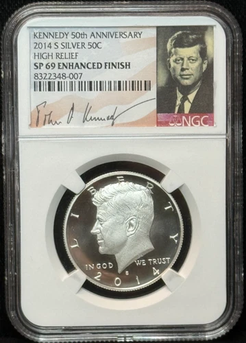 NGC SP69 2014 S Kennedy Half Dollar High Relief 50C Silver Coin -007