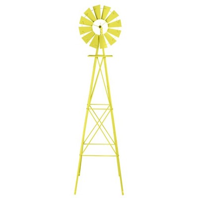 8FT Garden Windmill Yellow Outdoor All-Weather Resistant Home Yard 4 Legs