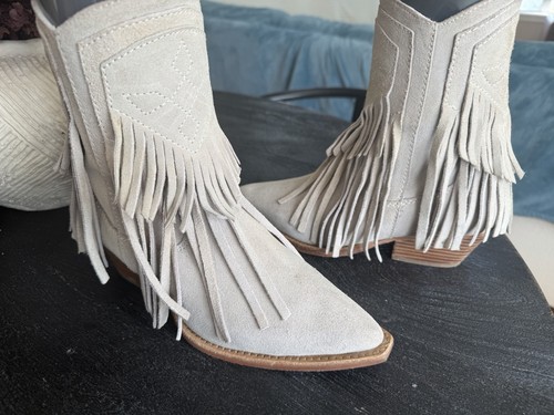 Free People Free People Lawless Fringe Creme Suede Western Boots Size 7