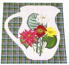 Needlepoint Hand Painted Canvas by JP "Flower Pot" Brand New 10" by 10"