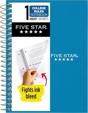 Five Star Spiral Notebook, 1 Subject, College Ruled Paper, Personal Size, 4-3/8"