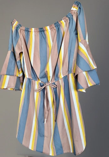 VETEMENTS Abito donna Hint Of Blush blu rosa giallo pastello maniche a campana taglia large