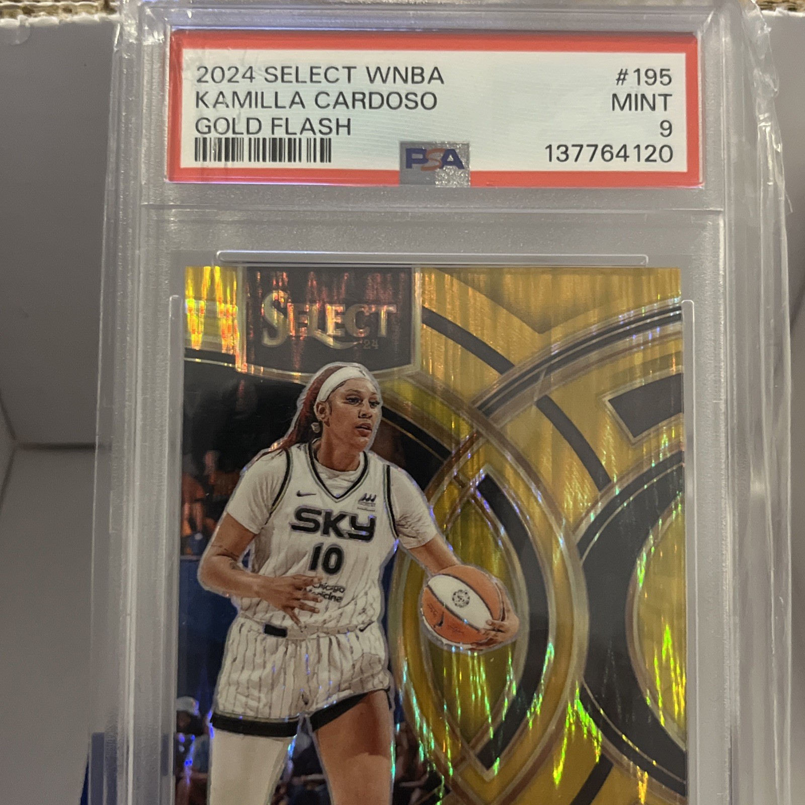 2024 Select WNBA KAMILLA CARDOSO Gold Flash Prizm Rookie SP 1/10 Gem Mint PSA 9 view 3
