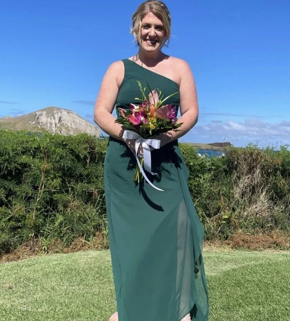 david's bridal forest green bridesmaid dress Formal Wear for sale sweeping chiffon bridesmaid dress