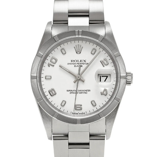 Rolex Oyster Perpetual Date 15210 34mm Stainless Steel White W...