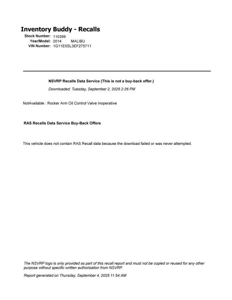 Hood VIN 1 4th Digit Limited Fits 13-16 MALIBU 10311225 - Image 2 of 4