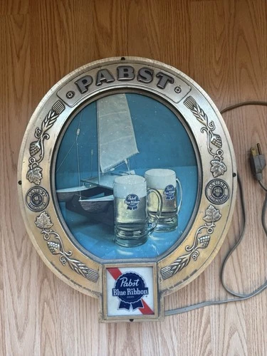 Vintage Pabst Blue Ribbon Lighted Beer Sign Works!