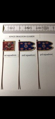 3x 28mm British Napoleonic Kings Dragoon Guards Cavalry Flags on Metal Flagpole