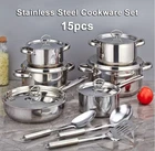 Thickened Stainless Steel 15-Piece Cookware Set with Lids, Pots and Pans Kits
