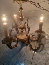 Lampadario Ottone Pieno Vintage Anni 40/50 Stile Impero Pesante 3 Punti Luce