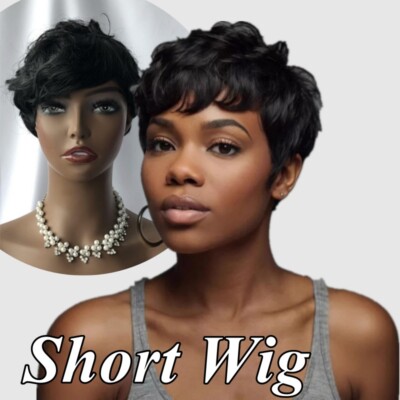Short wigs For Black Women Pixie Cut Wig Human Hair Glueless Synthetic Bob Wigs