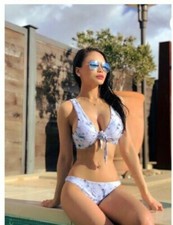 Tye Dye Print Bikini Set blue white marble Size M