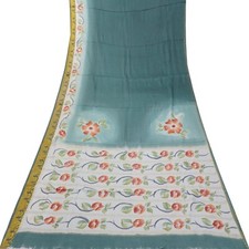 Vintage Gray Sarees 100 Pure Silk Floral Printed Zari Border Sari 6YD Fabric