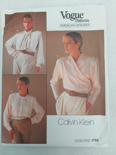 Vogue 1792 Vintage Misses Calvin Klein Blouse Pattern Size 10   1986 - Bild 1 von 2