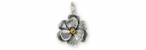 Magnolia Jewelry Sterling Silver Handmade Magnolia With Stone Accent Charm  MG7-