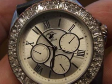 Beverly Hills Polo Club Women's Rhinestone Accented Dial Silver Tone Watch