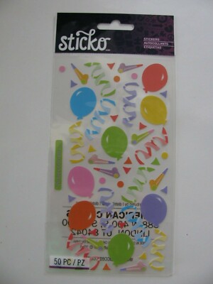 Sticko Stickers PARTY FAVORS Balloons Confetti 50 Pieces NIP NOS