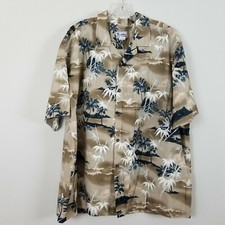 Vintage HAWAII short sleeved button front palm trees brown shirt size 3XL
