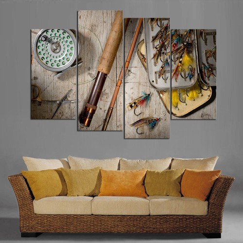 Multi Panel Print Fly Fishing Canvas Wall Art Trout Fisherman Man Cave 5 Piece - Picture 9 of 11