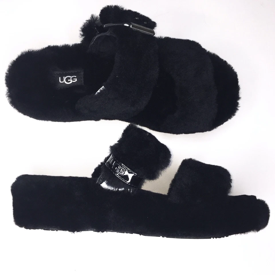 UGG Australia Slippers Womens Black Fuzz Yeah Slide Sheepskin Shearling Slip On - Image 4 of 4