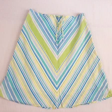 Y2K Old Navy Girls Skirt Size 10 Chevron Lined Linen Blend Yellow Blue Green