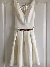 New ASOS Ivory Skater Flare Mini Dress Super Cute Stylish With Gold Belt Size 0