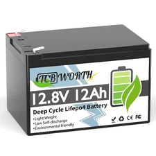 12V Lithium Battery 12Ah, Deep Cycle Mini LiFePO4 Battery, 12A BMS with Low-T...