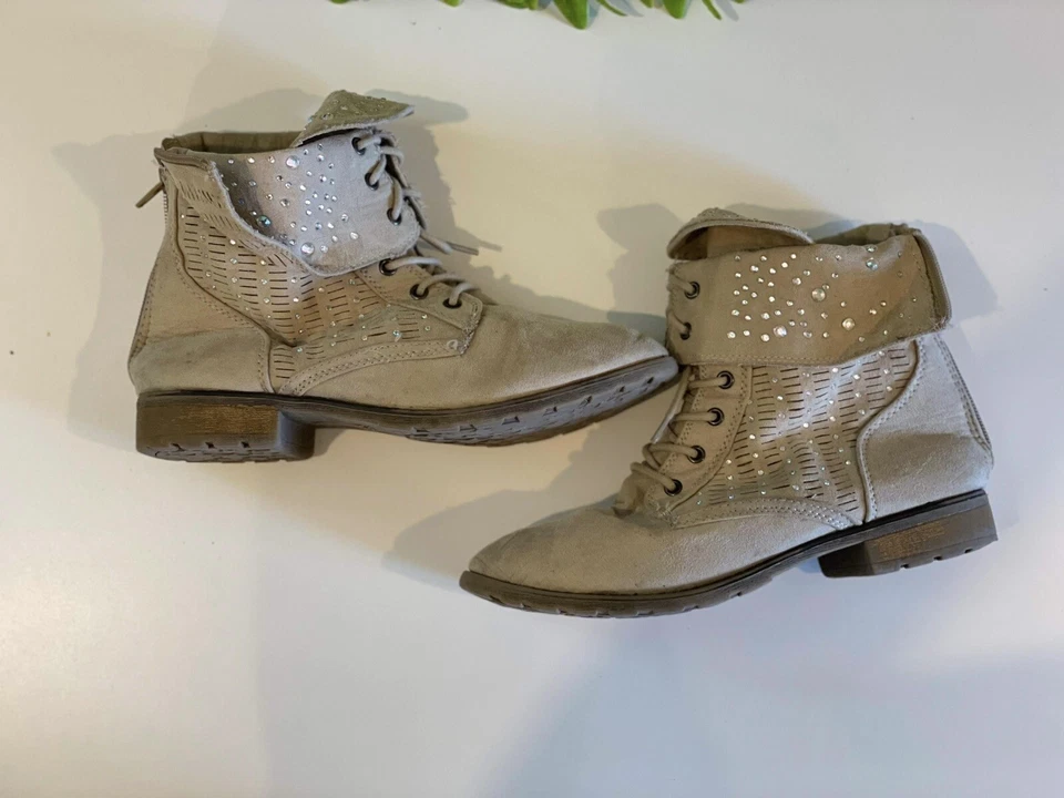 Botas de gamuza Justice Girls talla 5 estilo equitación botas beige con cremallera Foto 2 de 4