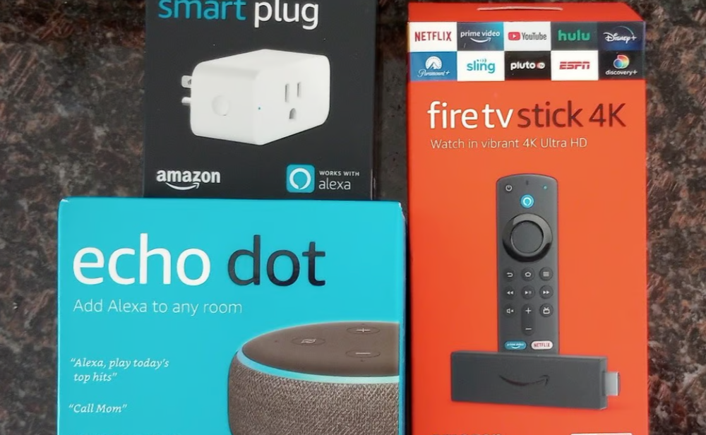 Amazon Echo Dot 3rd Gen with Smart Plug and Fire TV Stick 4K