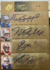 2009 SPX MATTHEW MATT STAFFORD SANCHEZ FREEMAN SP QUAD ROOKIE RC AUTO RAMS #1/4