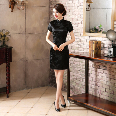 Women Sexy Evening Dress Summer Silk Satin Cheongsam Chinese Traditional Qipao
