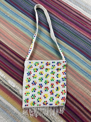 Vintage 60s/70s Plastic Candy Dot Purse Zipper Mod White