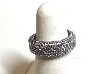 Designer Suzy Levain Purple & Clear Pave Set CZ Ladies Band Ring Hidden Diamond