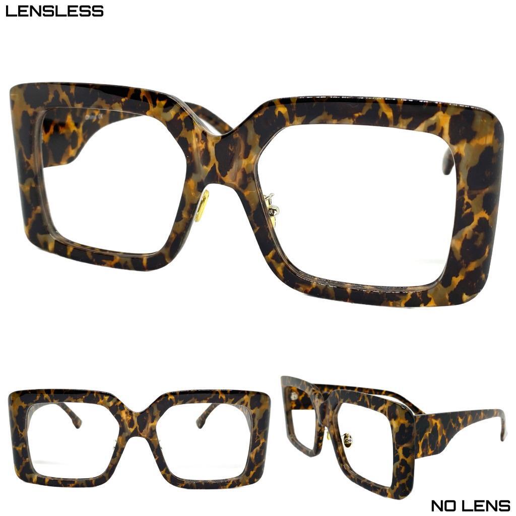 Oversized RETRO Big Square Lensless Eye Glasses Thick Leopard