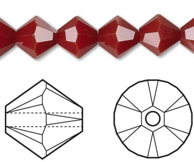 Bead, 24 Swarovski Dark Red Coral 6mm Xilion Crystal Bicone Beads (5328) *