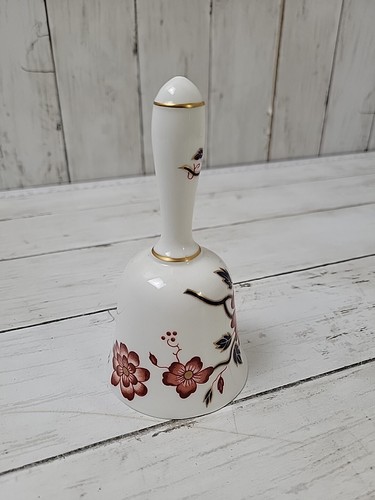 Crown Staffordshire Bone China Bell White W/ Red & Blue Flowers Danbury Mint - Picture 4 of 9