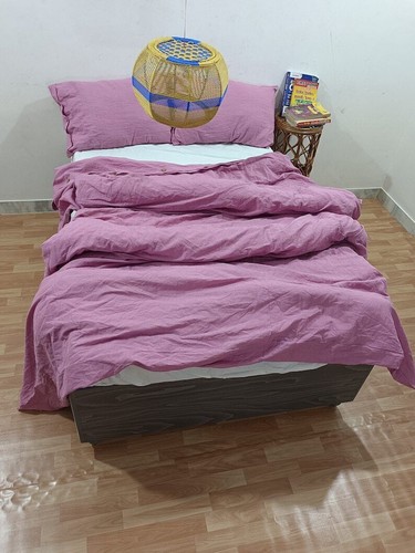 Housse de couette lavée lin couleur lilas 3 pièces couette naturelle avec boutons noix de coco - Photo 6 sur 8