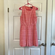 GAP Linen Blend Dress Size 6 Coral Pink Painted Stripes Fit & Flare Pockets Zip