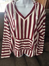 Ladies Red Striped Hoodie- Med