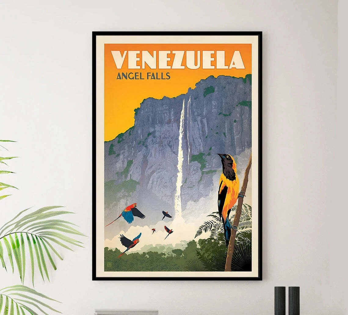 Venezuela Angel Falls Vintage Travel Poster
