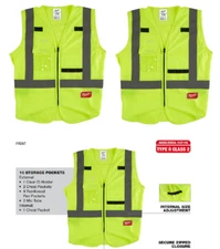 2 New In Bags Milwaukee Class 2 Hi Vis Safety Vest 48-73-5022  10 Pockets  L/ XL