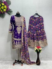 New Bollywood Style Chinnon Silk Palazzo Suit With Dupatta For Women And Girls