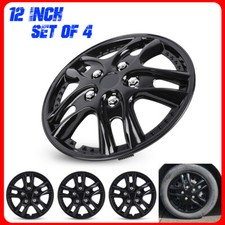 4 Black Lacquer Wheel Covers Full Rim Hub Caps Fit R12 Tire Steel Wheels 12