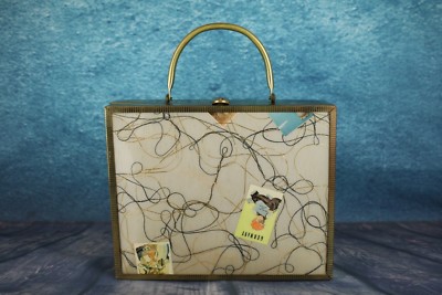 Vintage 50er Kaiserin Taschen Metallrahmen Box Tasche Reise Konfetti Front Rückwände