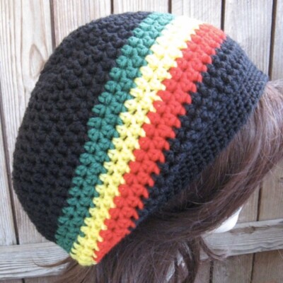 Jamaican hat black red yellow green Slouchy Baggy Crochet tam