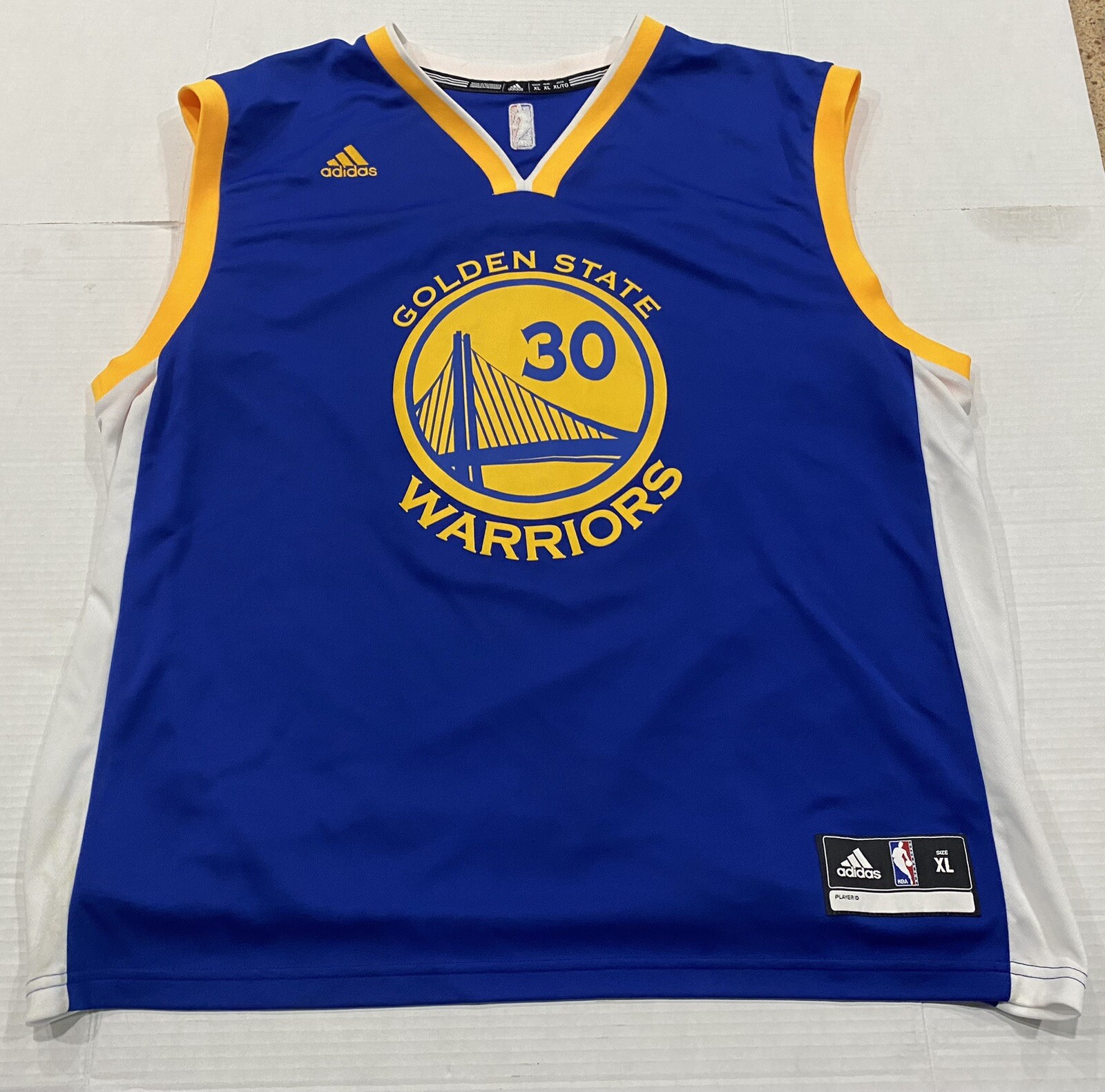 ADIDAS-NBA GOLDEN STATE WARRIORS #30 CURRY-Mens Authentic XL Blue/Gold Jersey