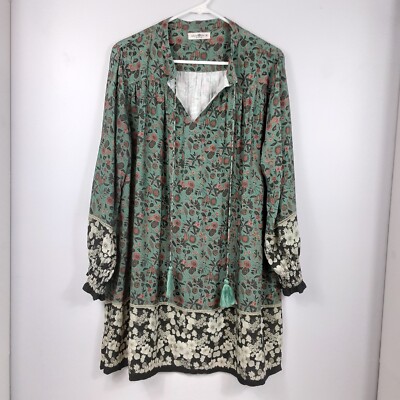 NATURAL LIFE Size M Dara V-Neck Floral Tunic Dress With Tassels