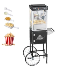 Uimoso Popcorn Maker with Cart, 800W, 8oz Kettle, 48 Cups Capacity, Black