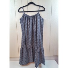 Unbranded Floral Midi Dress Womens Medium Blue Excellent Tiered Ruffle Hem